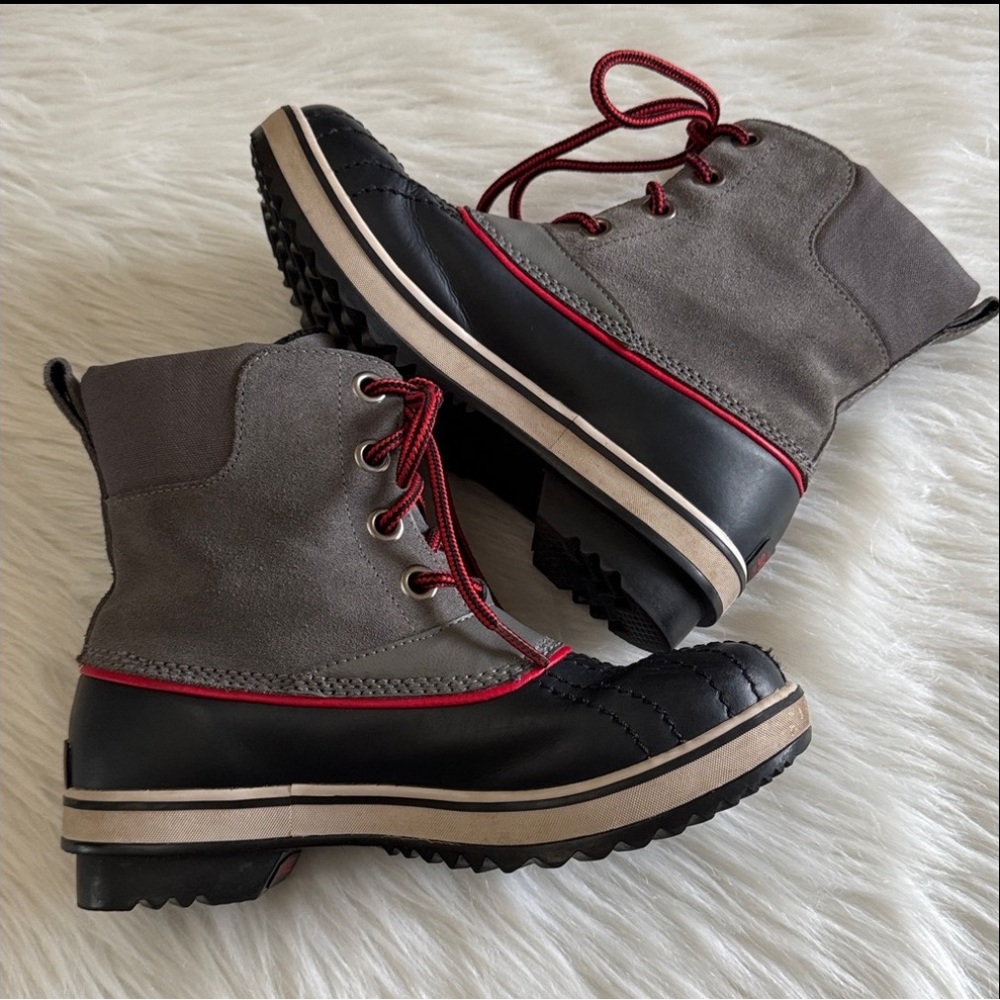 Sorel Big Kids Boys Slimpck Lace Waterproof Winter Snow Gray & Black Boots 4